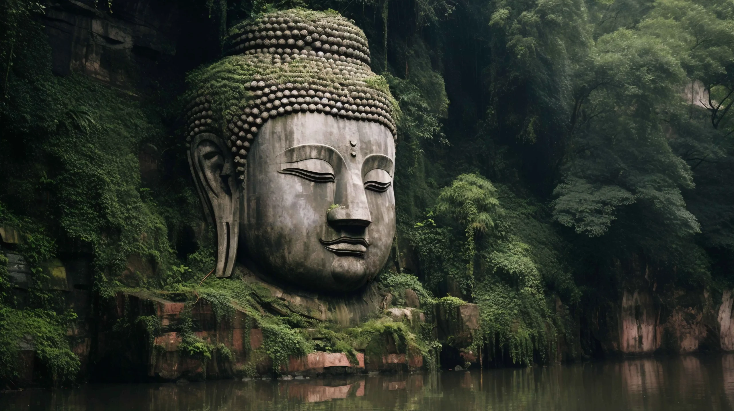 river stone buddha head